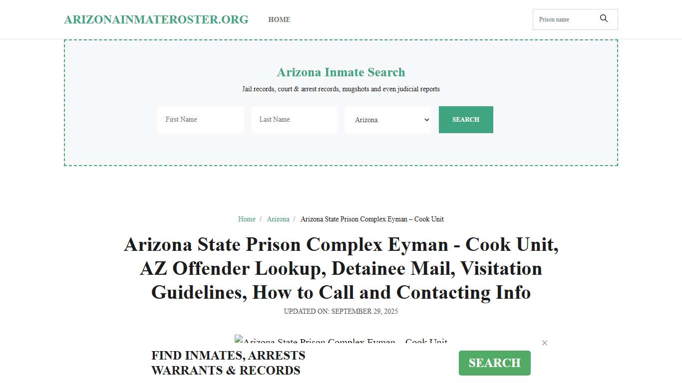 Arizona State Prison Complex Eyman - Cook Unit, AZ: Inmate Search, Visitation & Contact Info
